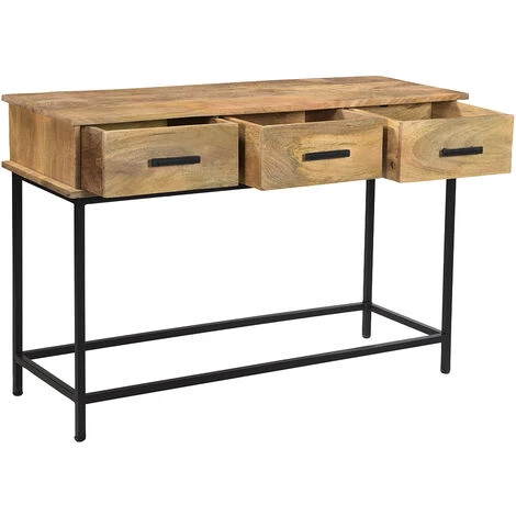 MILIBOO Console 3 Tiroirs Manguier Massif Et Métal L120 Cm AROK - Bois Clair / Noir 4 MILIBOO Console 3 Tiroirs Manguier Massif Et Métal L120 Cm AROK - Bois Clair / Noir – Image 2