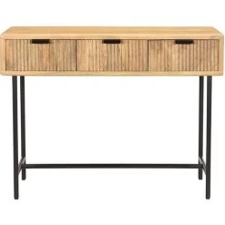 MILIBOO Console 3 Tiroirs En Manguier Massif Et Métal Noir L100 JUNO-MORISSON - Bois Clair / Noir