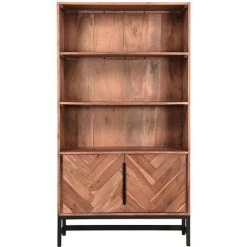 MILIBOO Bibliothèque Motif Chevrons En Acacia Massif Et Métal Noir STICK - Bois Verni Foncé