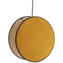 MILIBOO Suspension Bohème Bi-matière Velours Jaune Moutarde Et Rabane D35 Cm VERSO - Jaune Mat