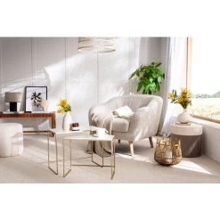 MILIBOO Pouf Design Bicolore En Velours Blanc Crème Et Taupe D40 Cm DAISY - Taupe Velours -France MILIBOO Soldes 2022 45703325 4