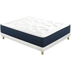 MILIBOO Lit 140 X 200 Cm Avec Sommier Tapissier Et Matelas Mémoire De Forme BENJI - Blanc Mat