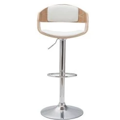 MILIBOO Tabouret De Bar Design Réglable Blanc Et Bois Clair EUSTACHE - Bois Clair / Blanc