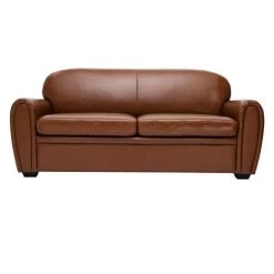 MILIBOO Canapé Convertible 3 Places En Cuir Marron Avec Matelas 9 Cm CLUB - Marron Mat