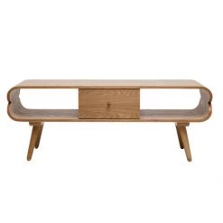 MILIBOO Meuble TV Scandinave Avec Rangements Bois Clair L132 Cm TAKLA - Frêne