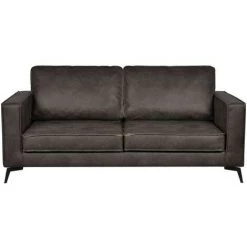 MILIBOO Canapé Cuir Vintage Noir 3 Places SONNY - Cuir De Vache Reconstitué - Noir