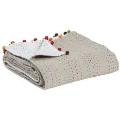 MILIBOO Plaid En Coton Avec Pompons Multicolores 140 X 200 Cm FILEA - Naturel