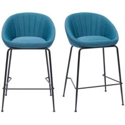 MILIBOO Tabourets De Bar Design Tissu Bleu Canard 65 Cm (lot De 2) SHERU - Bleu Canard
