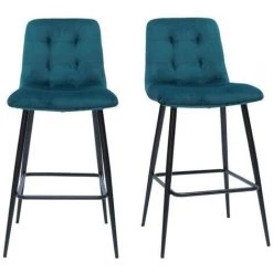 MILIBOO Tabourets De Bar Design En Tissu Velours Bleu Pétrole Et Métal H65 Cm (lot De 2) ESCAPE - Bleu Pétrole Velours