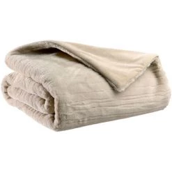 MILIBOO Plaid Doux Rayé En Polyester Coloris Lin 140 X 180 CHAM - Lin