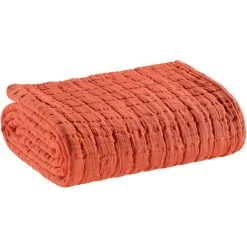 MILIBOO Plaid En Coton Texturé Orange 130 X 200 Cm WAFLE