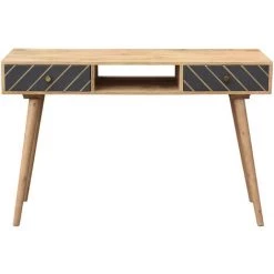 MILIBOO Console En Manguier Massif Avec 2 Tiroirs Anthracite Et Doré L120 Cm WALTER - Bois Clair / Noir
