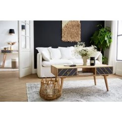 MILIBOO Table Basse En Manguier Massif Et Tiroirs Anthracite Et Doré Rectangulaire L100 Cm WALTER - Bois Clair / Noir -France MILIBOO Soldes 2022 48913045 5