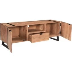 MILIBOO Meuble TV En Acacia Massif Et Métal Noir L150 Cm ALVARO - Naturel -France MILIBOO Soldes 2022 48913046 3
