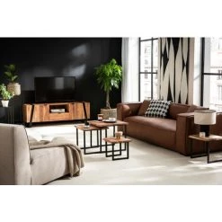 MILIBOO Meuble TV En Acacia Massif Et Métal Noir L150 Cm ALVARO - Naturel -France MILIBOO Soldes 2022 48913046 5