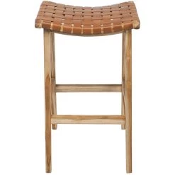 MILIBOO Tabouret De Bar Teck Et Cuir H65 Cm LODGE - Marron Clair