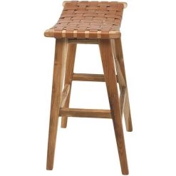 MILIBOO Tabouret De Bar Teck Et Cuir H65 Cm LODGE - Marron Clair -France MILIBOO Soldes 2022 49082612 3