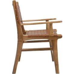 MILIBOO Chaise En Teck Massif Et Cuir LODGE - Marron Clair -France MILIBOO Soldes 2022 49082615 3