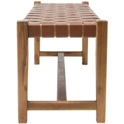 MILIBOO Banc Ethnique En Teck Massif Et Cuir L120 Cm LODGE - Marron Clair -France MILIBOO Soldes 2022 49082620 3