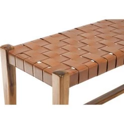 MILIBOO Banc Ethnique En Teck Massif Et Cuir L120 Cm LODGE - Marron Clair -France MILIBOO Soldes 2022 49082620 4