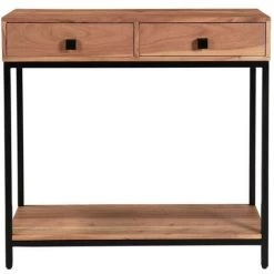 MILIBOO Console 2 Tiroirs En Acacia Et Métal L80 Cm AXELLE - Bois Clair / Noir