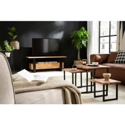 MILIBOO Meuble TV Industriel 3 Tiroirs En Acacia Massif Et Métal L130 Cm WAYI - Naturel -France MILIBOO Soldes 2022 49650807 5