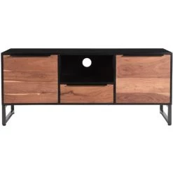 MILIBOO Meuble TV Avec Rangements En Acacia Massif Et Métal L130 Cm BARNEY - Naturel