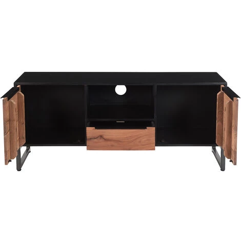 MILIBOO Meuble TV Avec Rangements En Acacia Massif Et Métal L130 Cm BARNEY - Naturel 4 MILIBOO Meuble TV Avec Rangements En Acacia Massif Et Métal L130 Cm BARNEY - Naturel – Image 2