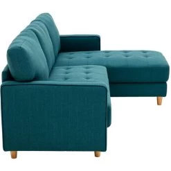 MILIBOO Canapé D'angle Droit Tissu Capitonné Bleu Canard Et Bois CUMBIA - Bleu Canard -France MILIBOO Soldes 2022 50085745 3