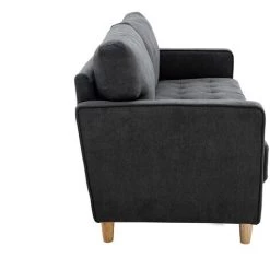 MILIBOO Canapé 3 Places Effet Velours Capitonné Gris Foncé Et Bois CUMBIA - Gris Foncé Velours -France MILIBOO Soldes 2022 50230553 3