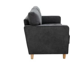 MILIBOO Canapé 2 Places Effet Velours Capitonné Gris Foncé Et Bois CUMBIA - Gris Foncé Velours -France MILIBOO Soldes 2022 50230556 3