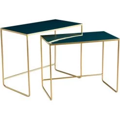 MILIBOO Tables Basses Gigognes Bleu Pétrole Et Or (lot De 2) WESS - Bleu Pétrole -France MILIBOO Soldes 2022 50840828 2