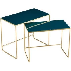 MILIBOO Tables Basses Gigognes Bleu Pétrole Et Or (lot De 2) WESS - Bleu Pétrole -France MILIBOO Soldes 2022 50840828 3