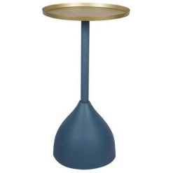 MILIBOO Table D'appoint Design En Métal Bleu Pétrole Mat Et Plateau Doré RAMSES - Bleu Pétrole Mat