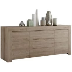 MILIBOO Buffet 2 Portes 3 Tiroirs Finition Chêne L184 Cm TINO - Chêne Clair