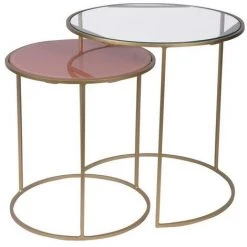 MILIBOO Tables D'appoint Gigognes En Verre Teinté Rose Et Métal Doré (lot De 2) JANE - Rose Tendre
