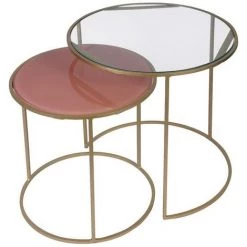MILIBOO Tables D'appoint Gigognes En Verre Teinté Rose Et Métal Doré (lot De 2) JANE - Rose Tendre -France MILIBOO Soldes 2022 52663072 3