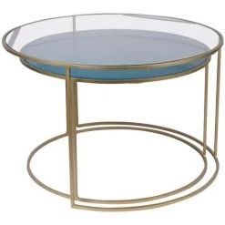 MILIBOO Tables Basses Gigognes En Métal Doré Et Verre Teinté Bleu Pétrole (lot De 2) ROXO - Bleu Pétrole -France MILIBOO Soldes 2022 52733845 2