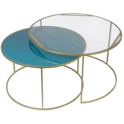 MILIBOO Tables Basses Gigognes En Métal Doré Et Verre Teinté Bleu Pétrole (lot De 2) ROXO - Bleu Pétrole -France MILIBOO Soldes 2022 52733845 3