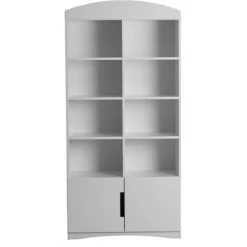 MILIBOO Bibliothèque Blanche 6 étagères 1 Niche Fermée ANTONIN - Blanc