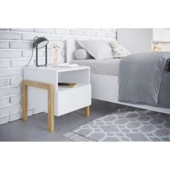 MILIBOO Table De Chevet Scandinave Blanc Mat Et Chêne CELESTINE - Blanc Mat -France MILIBOO Soldes 2022 53066932 3