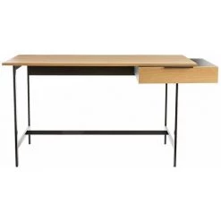 MILIBOO Bureau Plaqué Chêne Pieds Métal Noir L150 Cm SILKA - Chêne Clair Laqué