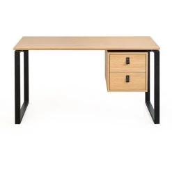 MILIBOO Bureau Plaqué Chêne Et Métal Noir Avec Caisson De Rangement L138 Cm OPAL - Chêne Clair Laqué