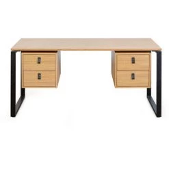 MILIBOO Bureau Plaqué Chêne Et Métal Noir Avec 2 Caissons De Rangement L160 Cm OPAL - Chêne Clair Laqué