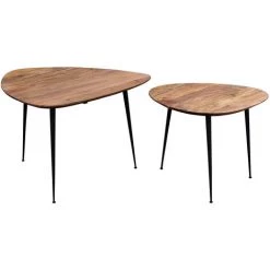 MILIBOO Tables Basses Gigognes En Acacia Massif Et Métal Noir (lot De 2) STONES - Naturel
