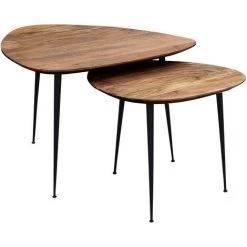 MILIBOO Tables Basses Gigognes En Acacia Massif Et Métal Noir (lot De 2) STONES - Naturel -France MILIBOO Soldes 2022 54308271 3