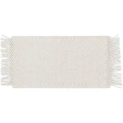MILIBOO Tapis Tissé à La Main écru Avec Motifs En Relief Et Franges 60 X 120 Cm DENALI - Blanc