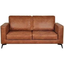 MILIBOO Canapé Cuir Vintage Cognac 2 Places - Cuir De Vache Reconstitué SONNY - Marron Clair