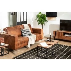 MILIBOO Canapé Cuir Vintage Cognac 2 Places - Cuir De Vache Reconstitué SONNY - Marron Clair -France MILIBOO Soldes 2022 54851336 5