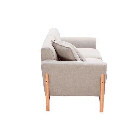 MILIBOO Canapé Scandinave 3 Places Tissu Effet Velours Texturé Beige Et Frêne ASAKO - Beige Naturel Velours 5 MILIBOO Canapé Scandinave 3 Places Tissu Effet Velours Texturé Beige Et Frêne ASAKO - Beige Naturel Velours – Image 3